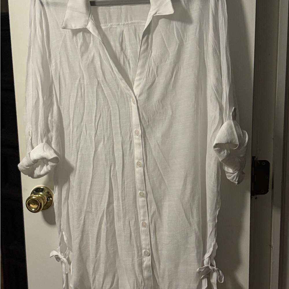 Classic White Semi Sheer Beach Cover Up